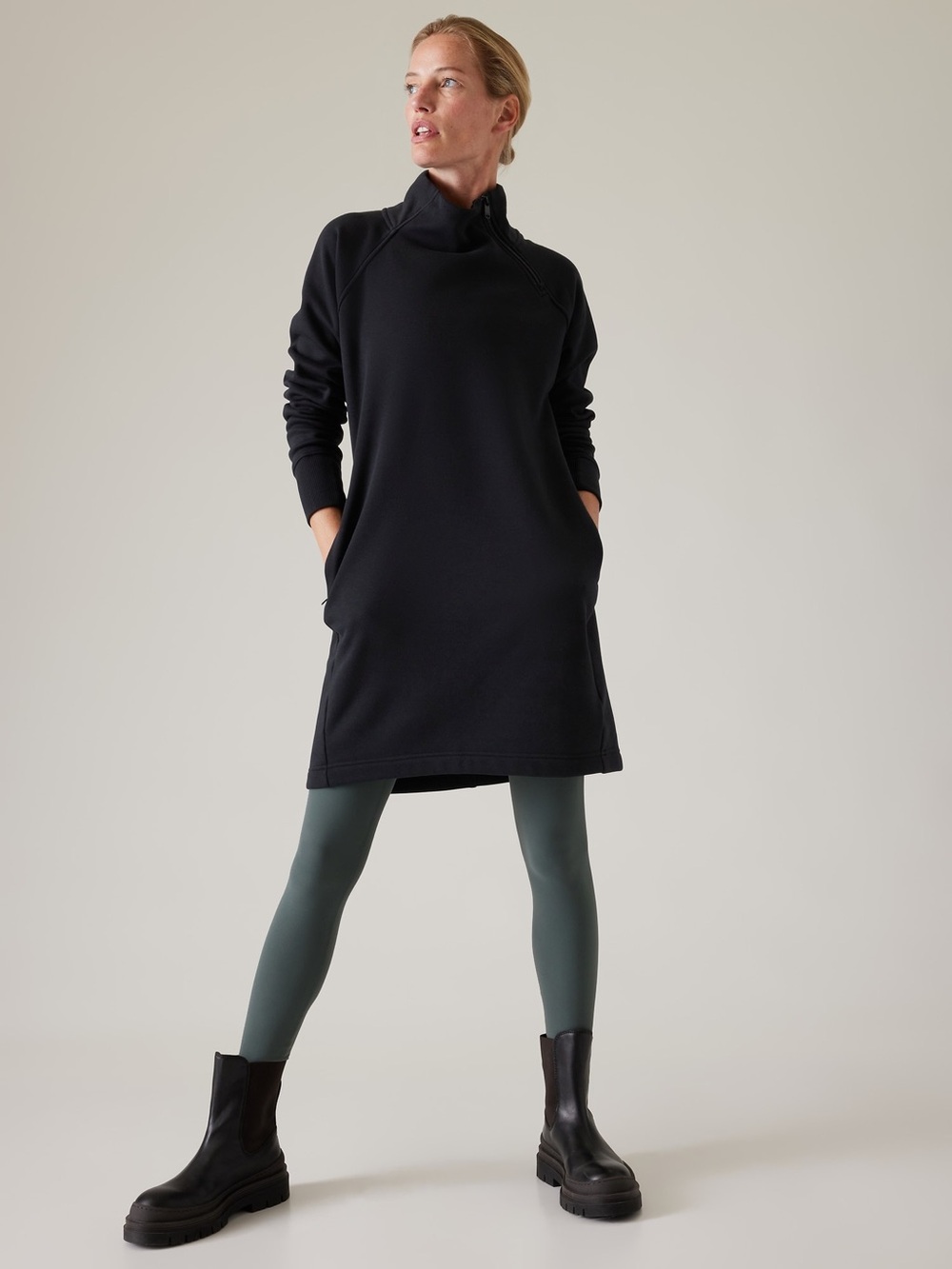 Women’s ATHLETA Cozy Karma black long sleeve sweatshirt dress- Size XS